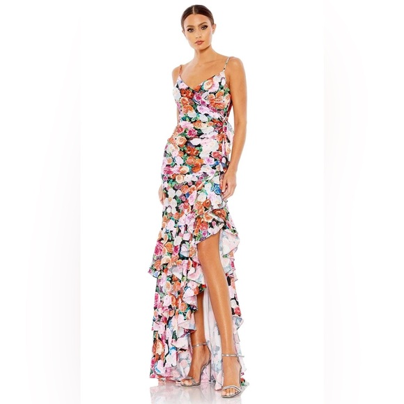 Mac Duggal 68075 Floral Print Formal Prom
Long Ruffle Dress Size 6 Garden Party - Picture 1 of 4